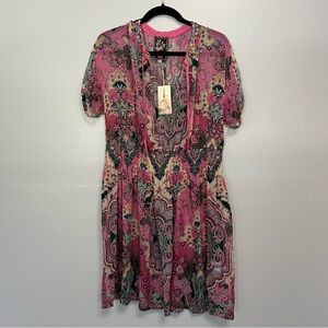 NWT: Johnny Was Thia Dress | Pink + Multicolored Patterned Burnout Mini Dress